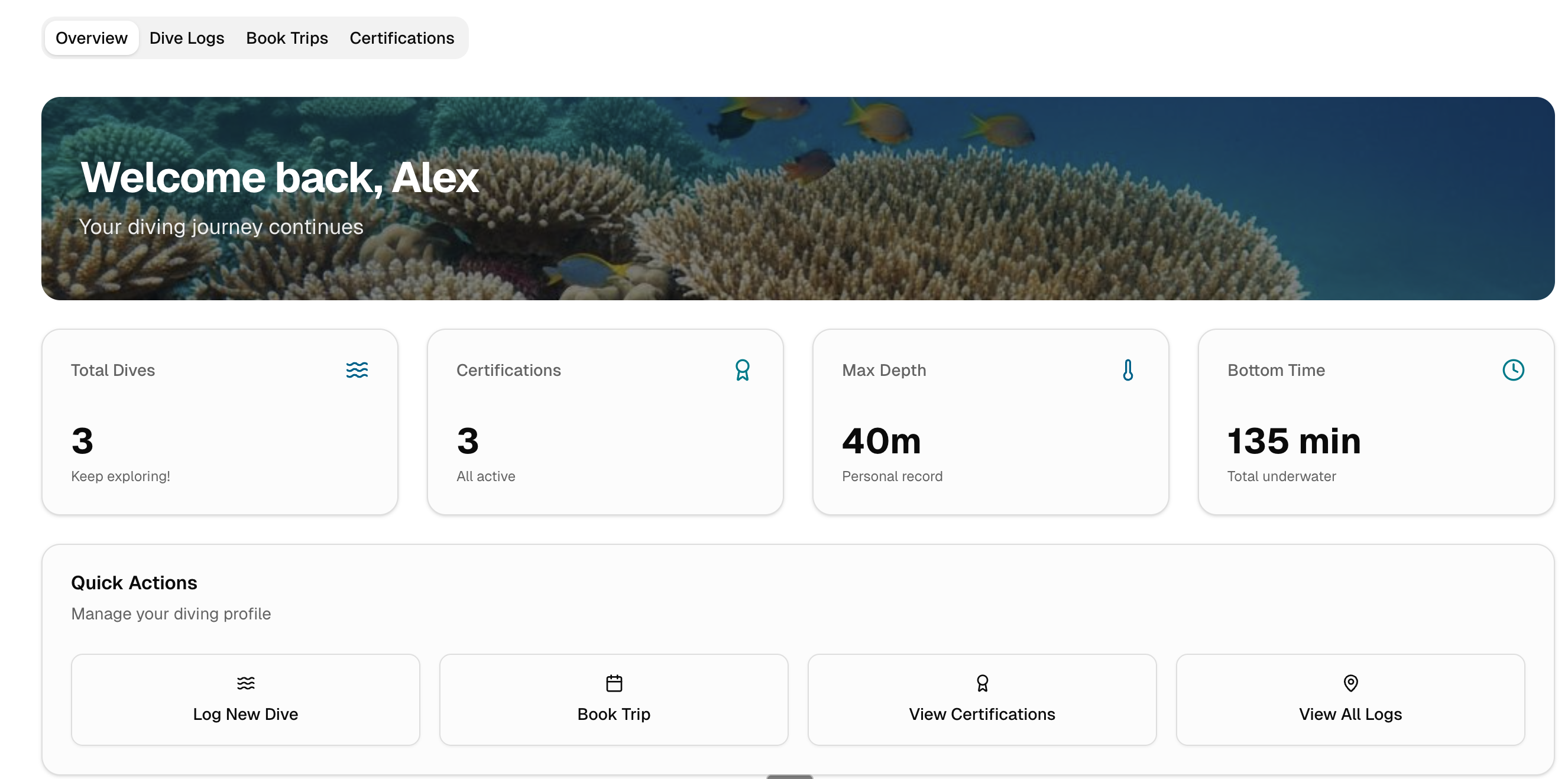 Diver portal overview dashboard